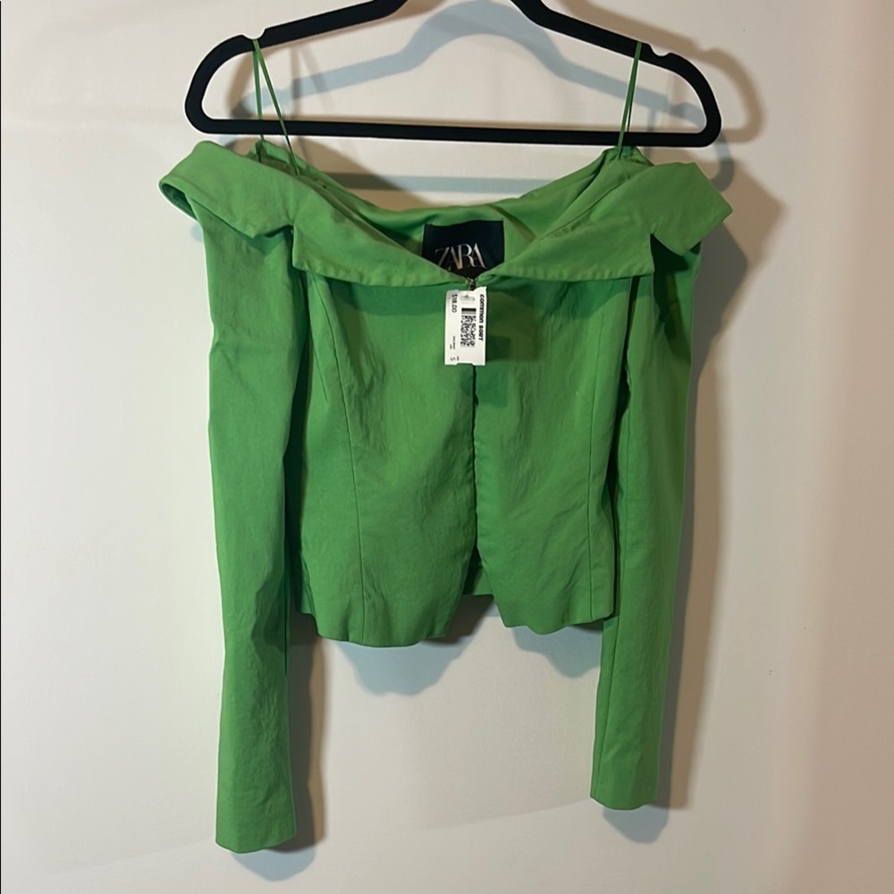 Zara Green Off-Shoulder Women's Blazer Top